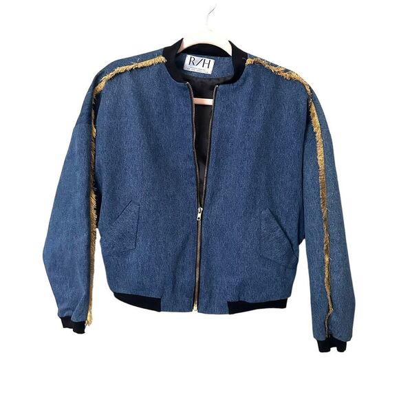RH THE LABEL Denim Bomber Jacket NWOT Sz Small - Picture 1 of 4